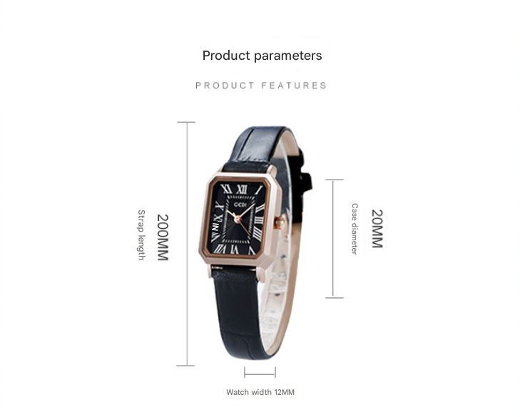 Rose gold case, white dial, grey belt Ladies Quartz Watch - Classic Rectangular, Leather Band V888-ELOSUNG26309