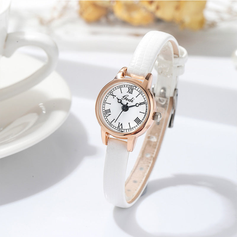 Rose shell white plate leucorrhea Delicate Women's Watch - 20mm Roman Numeral Dial, Leather Strap V888-ELOSUNG26310