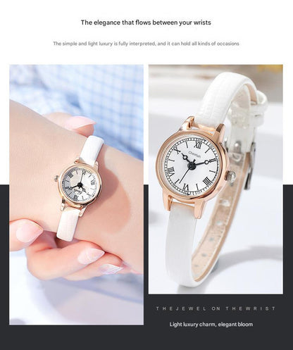 Rose shell white plate leucorrhea Delicate Women's Watch - 20mm Roman Numeral Dial, Leather Strap V888-ELOSUNG26310