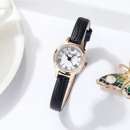 Rose shell white plate black belt Delicate Women's Watch - 20mm Roman Numeral Dial, Leather Strap V888-ELOSUNG26313