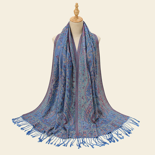 Blue Elegant Retro Paisley Print Scarf for Women - Soft Fashion Shawl Wrap 185x70cm V888-ELOSUNG26334