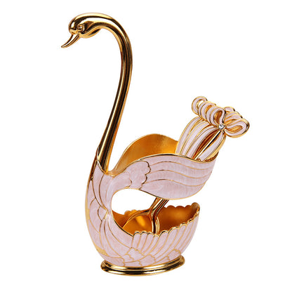 Elegant Swan Base Spoon Holder Set with 6 Coffee/Dessert Spoons(Gold and white spoon) V888-ELOSUNG26337