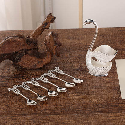 Elegant Swan Base Spoon Holder Set with 6 Coffee/Dessert Spoons(Silver spoon) V888-ELOSUNG26338