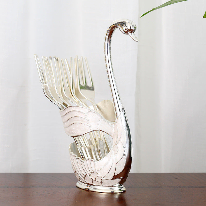 Elegant Swan Base Spoon Holder Set with 6 Coffee/Dessert Spoons(Silver fork) V888-ELOSUNG26340
