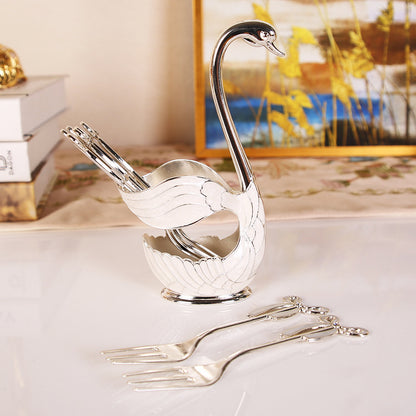 Elegant Swan Base Spoon Holder Set with 6 Coffee/Dessert Spoons(Silver fork) V888-ELOSUNG26340