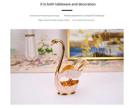 Elegant Swan Base Spoon Holder Set with 6 Coffee/Dessert Spoons(Silver fork) V888-ELOSUNG26340