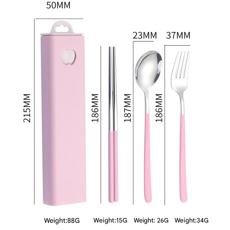2 - pcs Pink Reusable Travel Utensil Set with Case - 304 Stainless Steel Spoon, Fork & Chopsticks V888-ELOSUNG26343