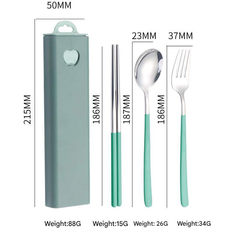 2 - pcs Green Reusable Travel Utensil Set with Case - 304 Stainless Steel Spoon, Fork & Chopsticks V888-ELOSUNG26344