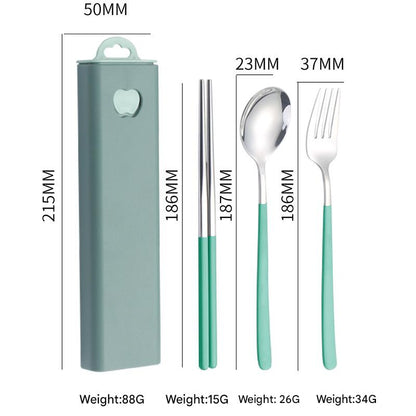 2 - pcs Green Reusable Travel Utensil Set with Case - 304 Stainless Steel Spoon, Fork & Chopsticks V888-ELOSUNG26344