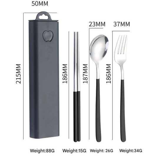 2 - pcs Black Reusable Travel Utensil Set with Case - 304 Stainless Steel Spoon, Fork & Chopsticks V888-ELOSUNG26345