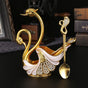 Gold Elegant Double Swan Cutlery Holder Set with 6pcs Spoons V888-ELOSUNG26356