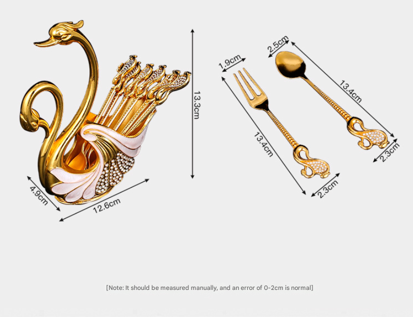 Gold Elegant Double Swan Cutlery Holder Set with 6pcs Fork V888-ELOSUNG26357