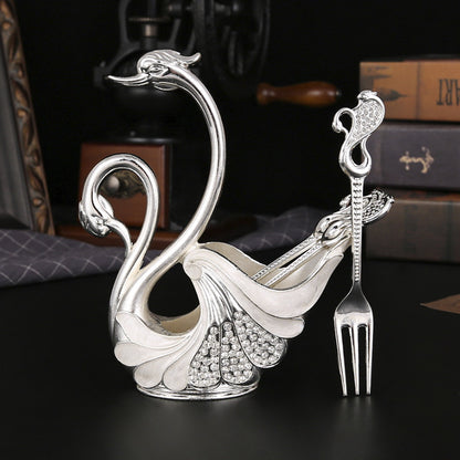 Silver Elegant Double Swan Cutlery Holder Set with 6pcs Fork V888-ELOSUNG26359