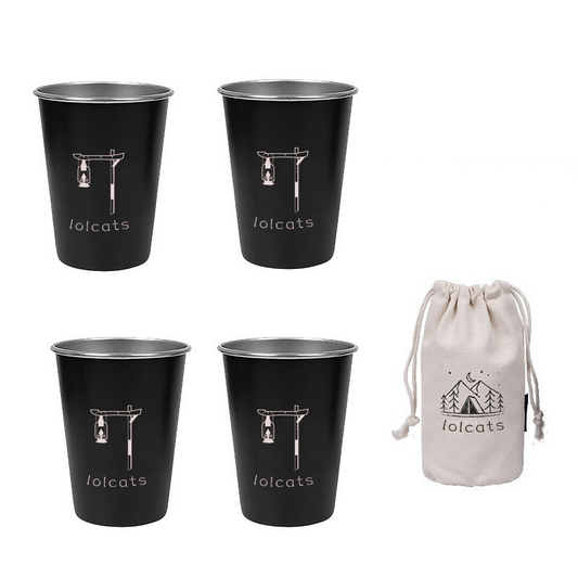 Black 304 Stainless Steel Camping Cup - 350ml Outdoor Drinkware(Set of 4 with Bag) V888-ELOSUNG26362