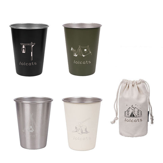 Color Mixing 304 Stainless Steel Camping Cup - 350ml Outdoor Drinkware(Set of 4 with Bag) V888-ELOSUNG26366
