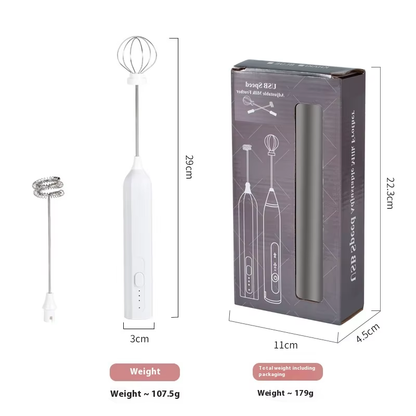 White Mini Hand Mixer with Frother & Balloon Whisk Heads - Rechargeable Kitchen Tool V888-ELOSUNG26371