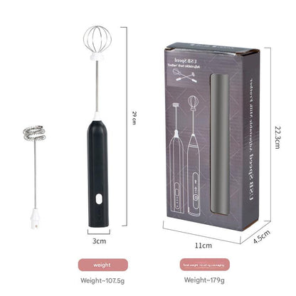 Black Mini Hand Mixer with Frother & Balloon Whisk Heads - Rechargeable Kitchen Tool V888-ELOSUNG26372