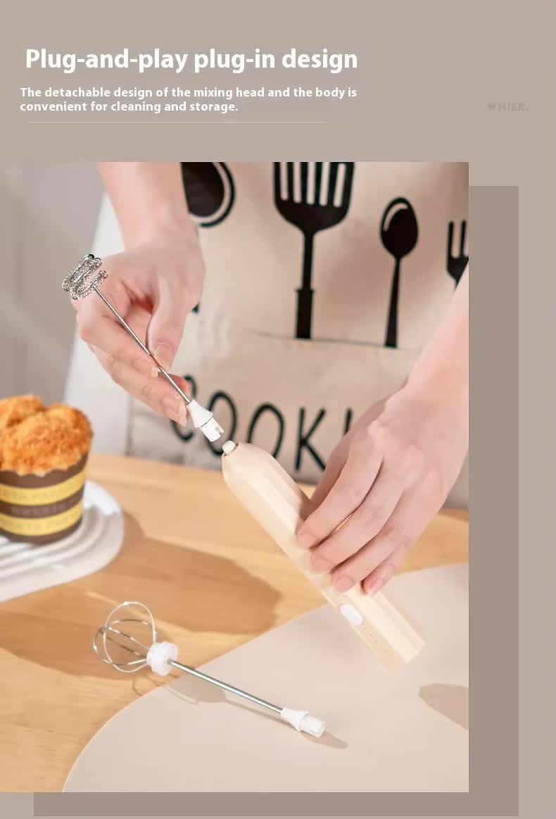 Black Mini Hand Mixer with Frother & Balloon Whisk Heads - Rechargeable Kitchen Tool V888-ELOSUNG26372