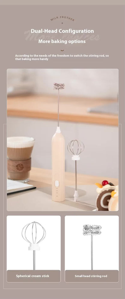Black Mini Hand Mixer with Frother & Balloon Whisk Heads - Rechargeable Kitchen Tool V888-ELOSUNG26372