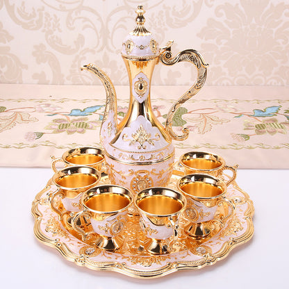 Elegant Gold Metal Serving Set - Decanter, 6 Cups, Tray (White Gold) V888-ELOSUNG26379