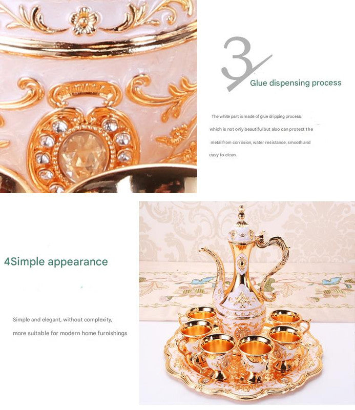 Elegant Gold Metal Serving Set - Decanter, 6 Cups, Tray (White Gold) V888-ELOSUNG26379