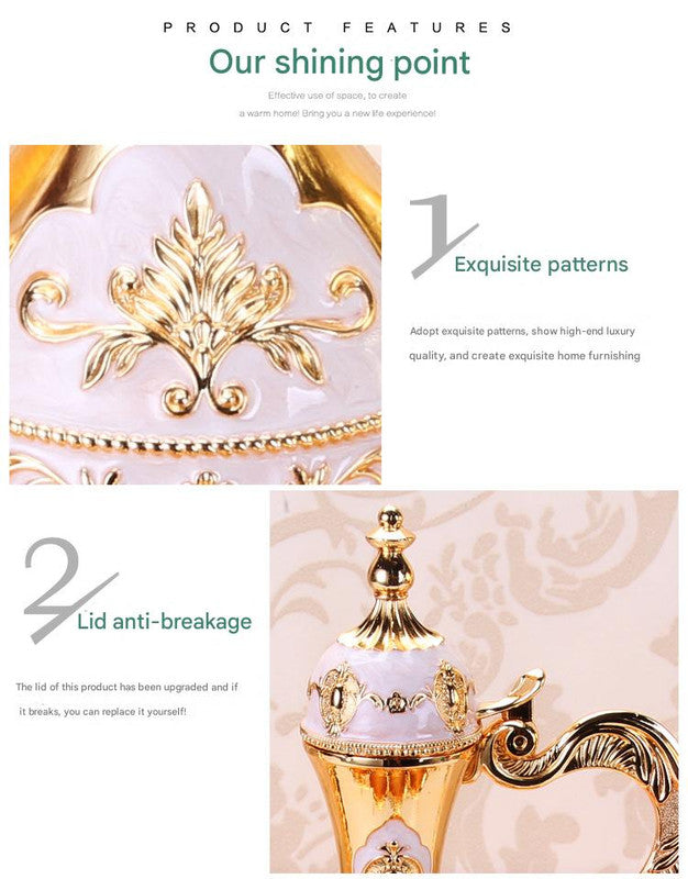 Elegant Gold Metal Serving Set - Decanter, 6 Cups, Tray (Copper+Red) V888-ELOSUNG26383