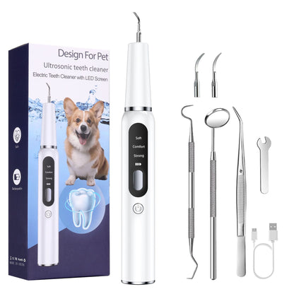 White Professional Pet Dental Cleaning Kit - Ultrasonic Scaler, Tools & 3 Modes V888-ELOSUNG26389
