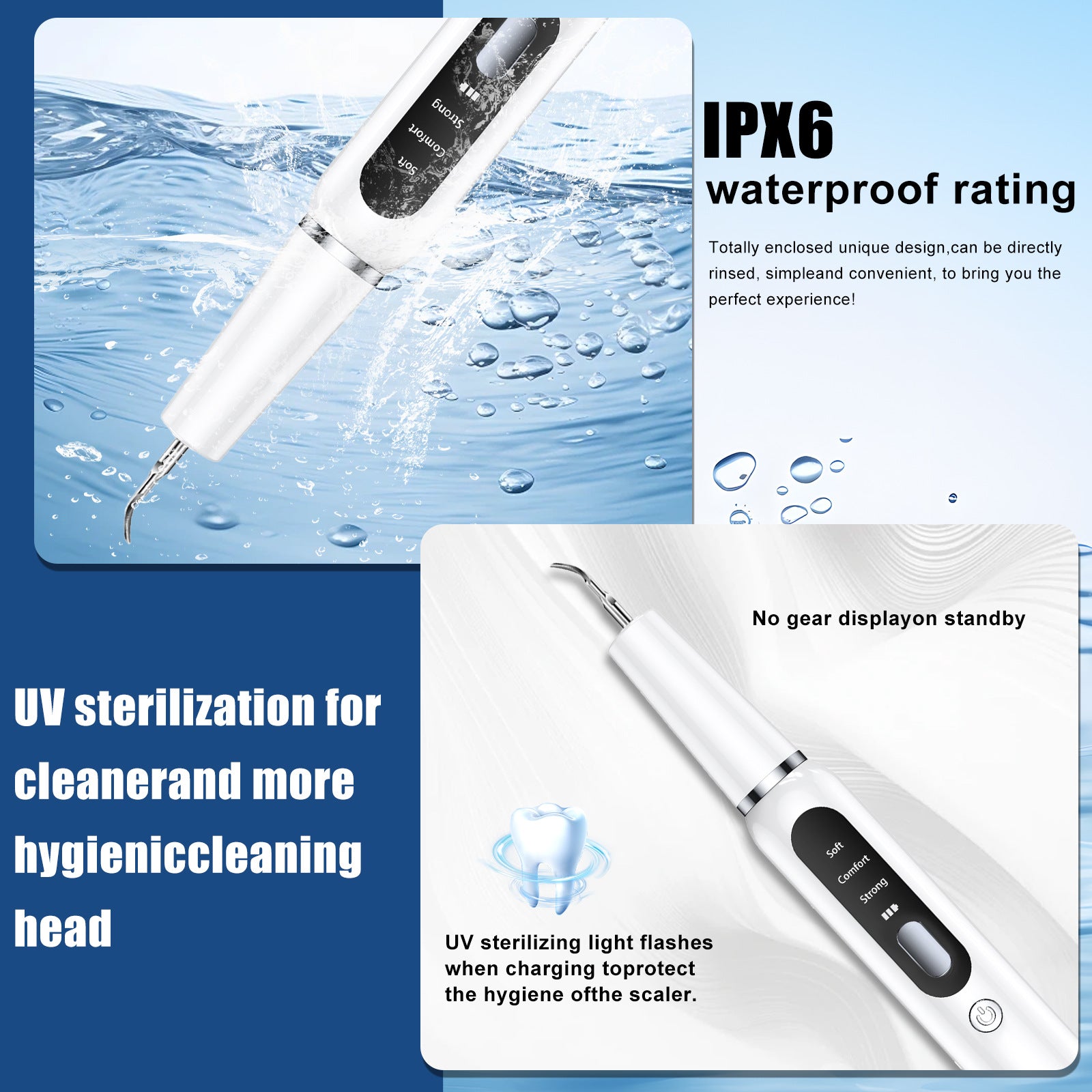 White Professional Pet Dental Cleaning Kit - Ultrasonic Scaler, Tools & 3 Modes V888-ELOSUNG26389