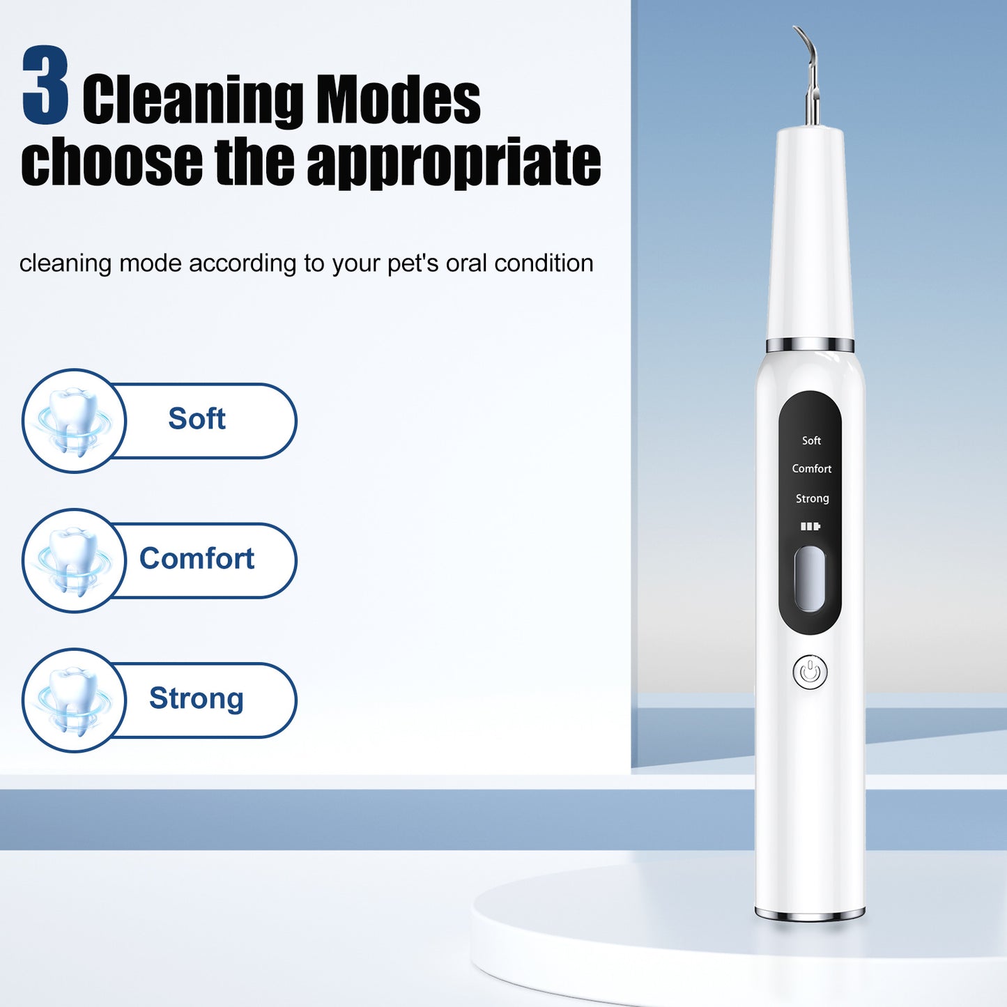 White Professional Pet Dental Cleaning Kit - Ultrasonic Scaler, Tools & 3 Modes V888-ELOSUNG26389