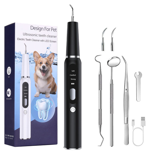 Black Professional Pet Dental Cleaning Kit - Ultrasonic Scaler, Tools & 3 Modes V888-ELOSUNG26390