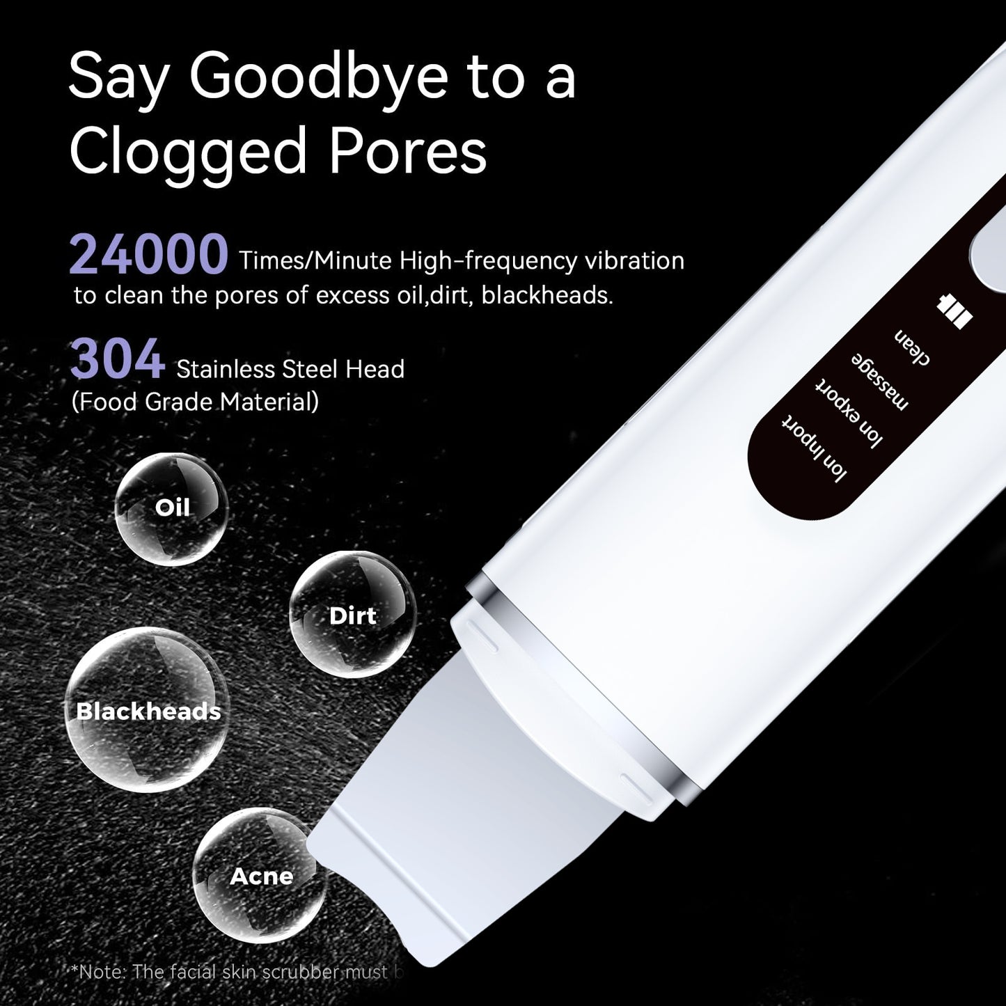 Rechargeable Ultrasonic Facial Spatula - Deep Pore Cleanser & Exfoliator V888-ELOSUNG26398