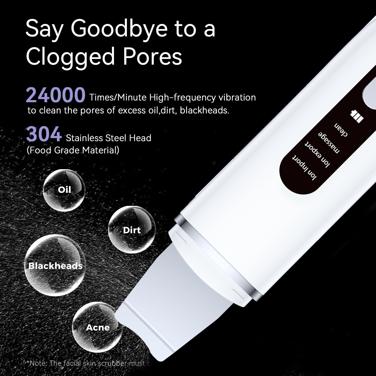 Rechargeable Ultrasonic Facial Spatula - Deep Pore Cleanser & Exfoliator V888-ELOSUNG26398