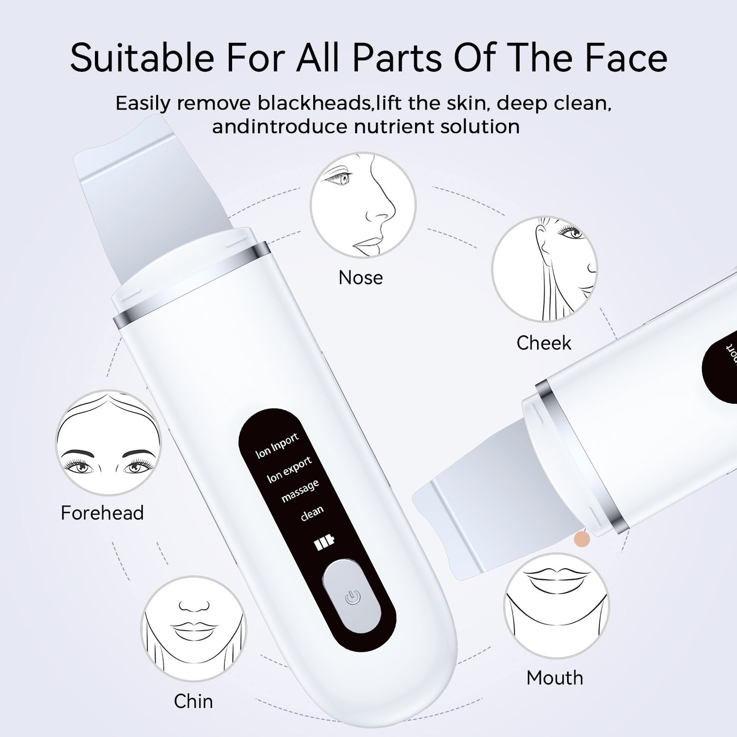 Rechargeable Ultrasonic Facial Spatula - Deep Pore Cleanser & Exfoliator V888-ELOSUNG26398
