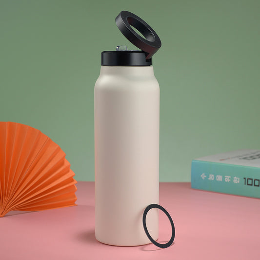 Stainless Steel Insulated Water Bottle with Integrated Magnetic Phone Stand - Beige (24oz) V888-ELOSUNG26407