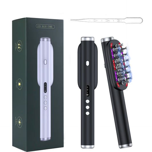 Black Vibrating Scalp Massager Comb - LED Therapy & Oil Infuser for Hair Growth V888-ELOSUNG26408