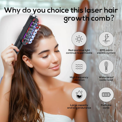 Black Vibrating Scalp Massager Comb - LED Therapy & Oil Infuser for Hair Growth V888-ELOSUNG26408