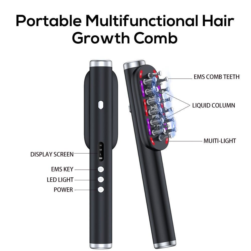 Black Vibrating Scalp Massager Comb - LED Therapy & Oil Infuser for Hair Growth V888-ELOSUNG26408