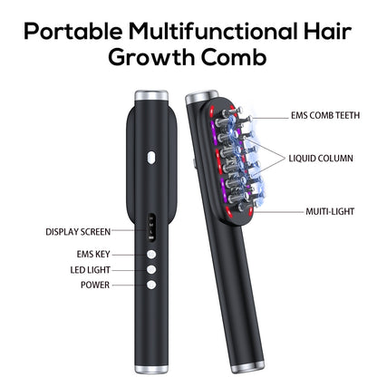 Black Vibrating Scalp Massager Comb - LED Therapy & Oil Infuser for Hair Growth V888-ELOSUNG26408
