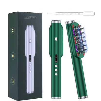 Green Vibrating Scalp Massager Comb - LED Therapy & Oil Infuser for Hair Growth V888-ELOSUNG26409