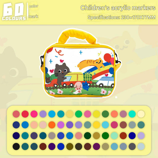 60 colors Kids Double-Layer Marker Set with Carry Case - Portable Art Supply Organizer Bag V888-ELOSUNG26449