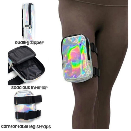 Black Shiny Holographic Thigh Holster Bag - Hands-Free Festival & Hiking Gear V888-ELOSUNG26464