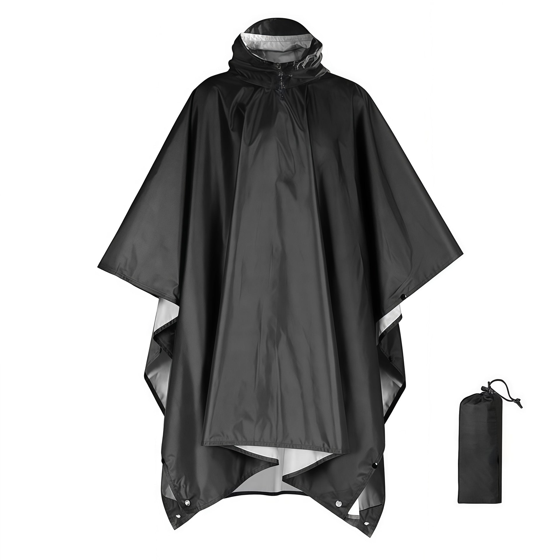 Black Portable Outdoor Camping Poncho - Can be used as Raincoat, Tarp, Ground Cover (Polyester silver coated V888-ELOSUNG26475