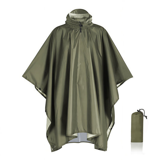 Army Green Portable Outdoor Camping Poncho - Can be used as Raincoat, Tarp, Ground Cover (Polyester silver V888-ELOSUNG26476