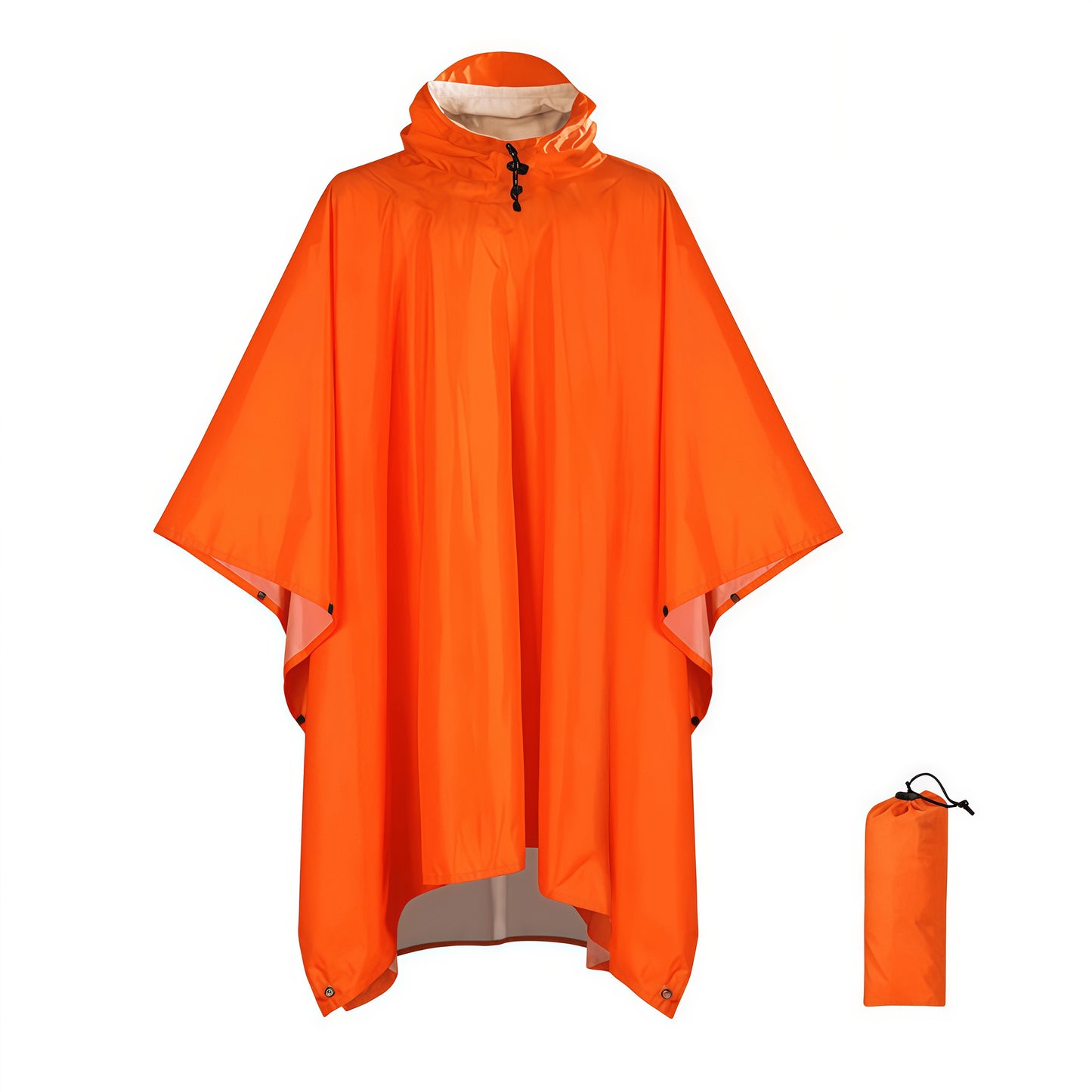 Orange Portable Outdoor Camping Poncho - Can be used as Raincoat, Tarp, Ground Cover (Polyester silver coated V888-ELOSUNG26478