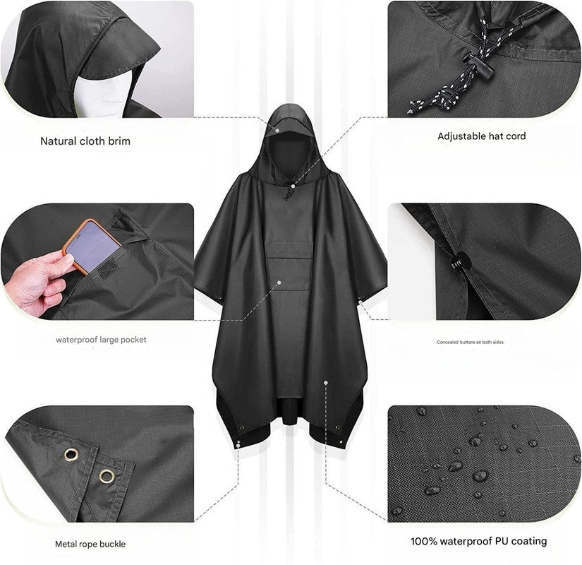 Orange Portable Outdoor Camping Poncho - Can be used as Raincoat, Tarp, Ground Cover (Polyester silver coated V888-ELOSUNG26478