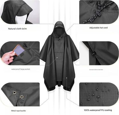 Orange Portable Outdoor Camping Poncho - Can be used as Raincoat, Tarp, Ground Cover (Polyester silver coated V888-ELOSUNG26478