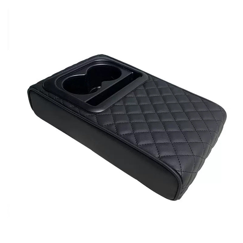 Black Auto Center Console Armrest Riser Pad with Dual Cup Holders - PU Leather V888-ELOSUNG26479