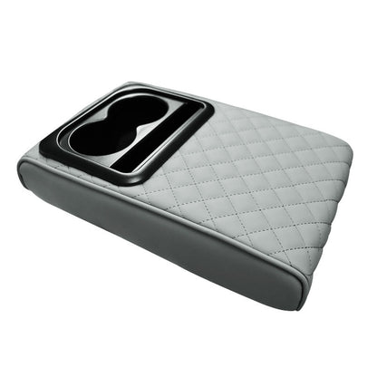 Gray Auto Center Console Armrest Riser Pad with Dual Cup Holders - PU Leather V888-ELOSUNG26480