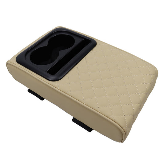Beige Auto Center Console Armrest Riser Pad with Dual Cup Holders - PU Leather V888-ELOSUNG26481