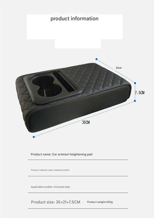 Beige Auto Center Console Armrest Riser Pad with Dual Cup Holders - PU Leather V888-ELOSUNG26481